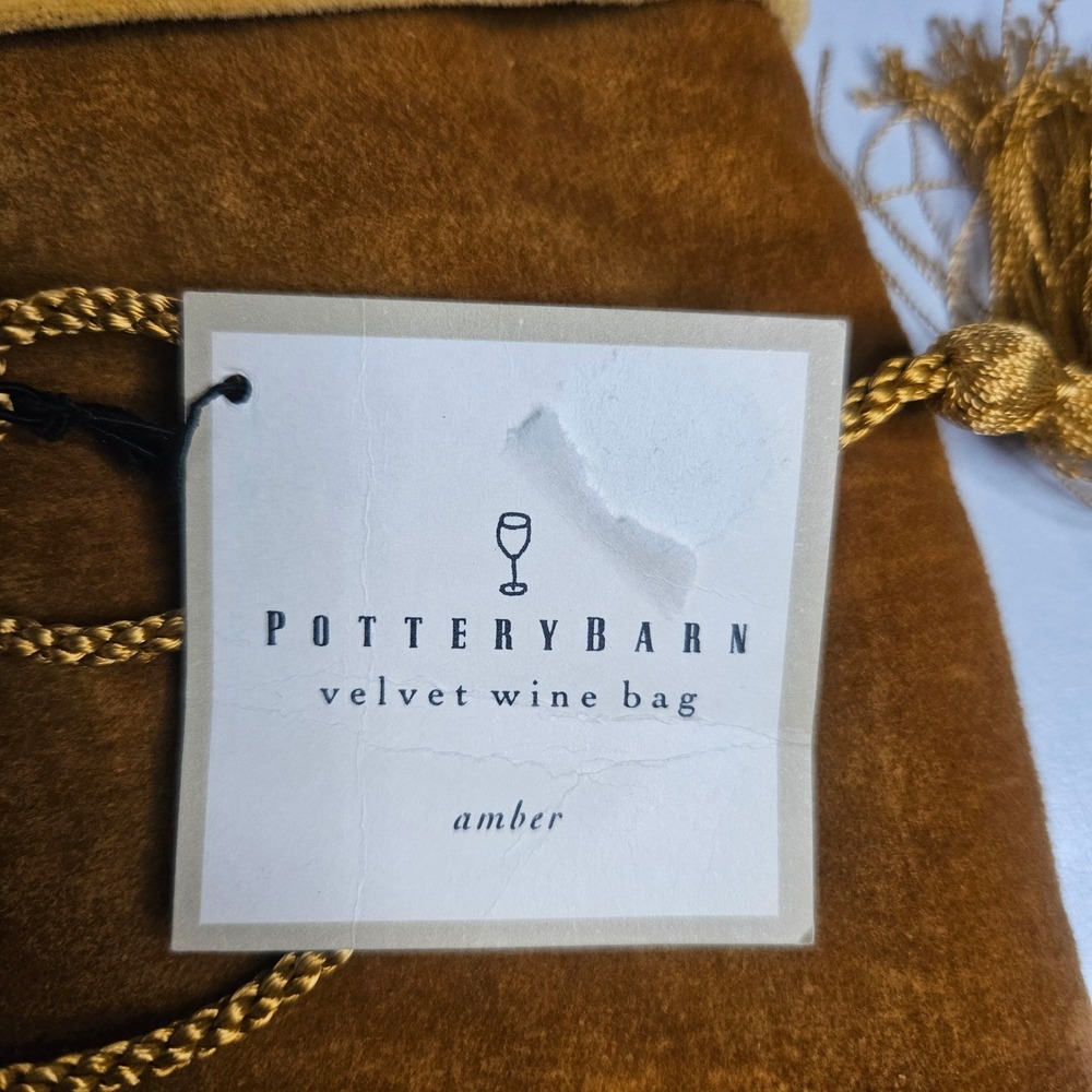 Pottery Barn Amber Velvet Wine Bag Gold Tassel Drawstring Gift Wrap NWT